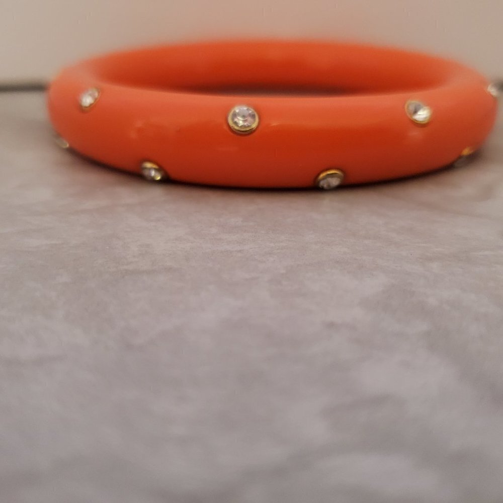 🧡 Vintage Y2K 2000's 00's Bright Orange Rhinestone Crystal Pave Bangle Bracelet - Picture 3 of 7